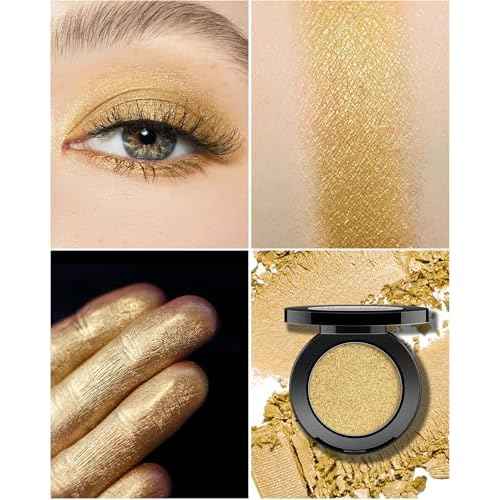 Gold Eyeshadow Single Handmade Pressed Eyeshadow Palette Long Lasting With No Creasing, Intense Color Pigmented Gold Eye Shadow-1Gold
