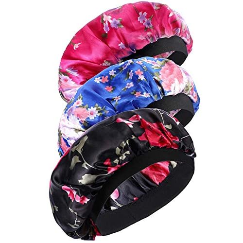 3 PCS Satin Bonnets Night Sleep Caps Wide Band Salon Cap Soft Satin Sleeping Silk Night Sleep Hat Hair Loss Cap Sleeping Head Cover