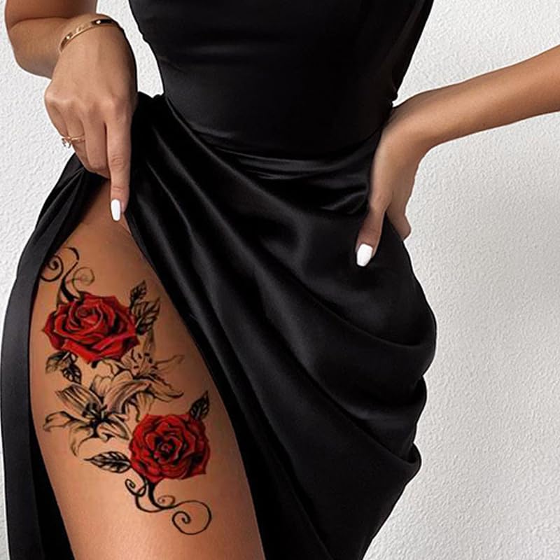 7 Red Rose Temporary Tattoo Stickers for Women