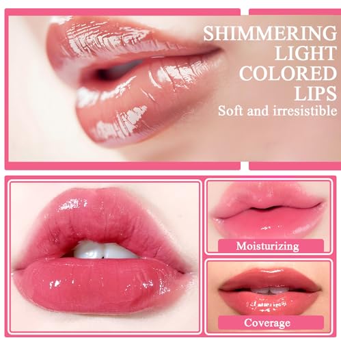 Hydrating Plumping Lip Oil Gloss - Moisturizing Tinted Lip Stain (2pc)