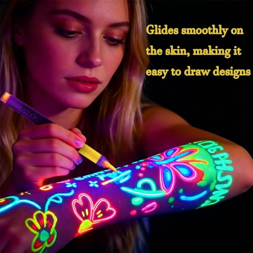 Glow Body Paint Markers UV Reactive, 10 Piece Set