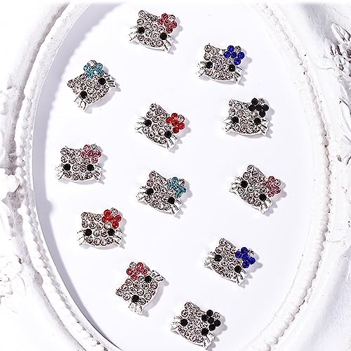 𝟮𝟰𝗣𝗰𝘀 KurKur Nail Charms for Acrylic Nails 3D Silver Kawaii Cute Cartoon Anime Charms for Nail Art Alloy Nail Gems and Rhinestones Crystals Nail Accessories for Women DIY Design Cat Nail Supplie