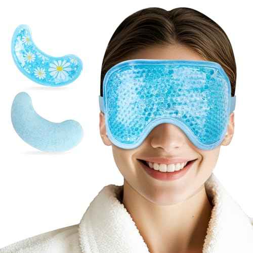 NEWGO Cooling Eye Mask for Puffy Eyes, Cold Eye Mask Eye Ice Pack for After Eyes Surgery, Tension Stress Relief, Itchy Eyes, Headaches, Dark Circles - Blue (1 Set Eye Pad and Eye Mask)