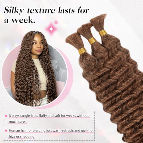 10" Deep Wave Brazilian Virgin Braiding Hair - 50g Auburn
