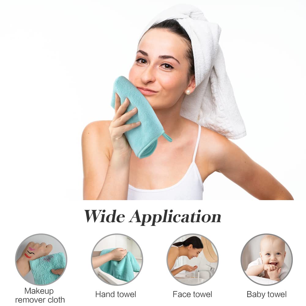 SINLAND Microfiber Face Cloths Reusable Makeup Remover Washcloths Super Soft and Absorbent Fingertip Face Towels for Sensitive Skin Women 13 x 13 Inch 6 Pack Light Blue