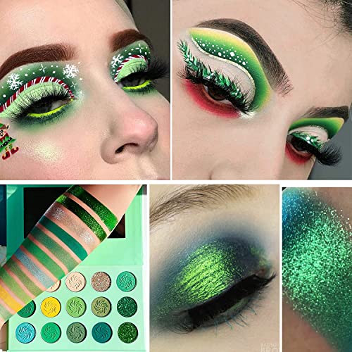 Afflano Green Eyeshadow Palette - MultiChrome Forest Emerald Green Glitter Eyeshadow, Highly Pigmented Chrome Shimmer Eye Shadow