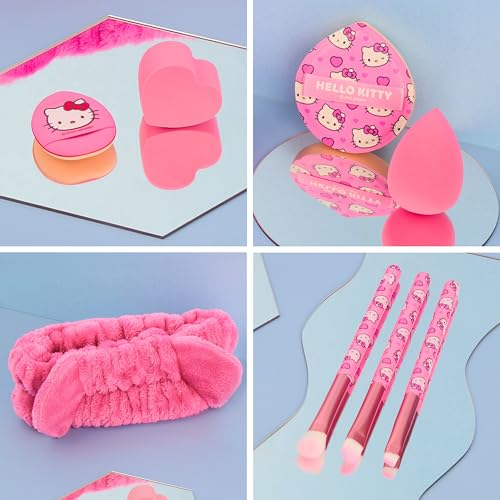 Get Trend Hello Kitty Sanrio Makeup Brush Sponge Set for Girls, Teens with Headband Powder Puffs Soft Brushes Beauty Sponges, Kawaii Gifts for Girls (Pink Hello Kitty)