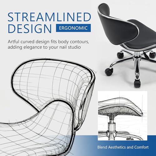 Lessmore Black Pedicure Chair - Adjustable Height Nail Tech Stool