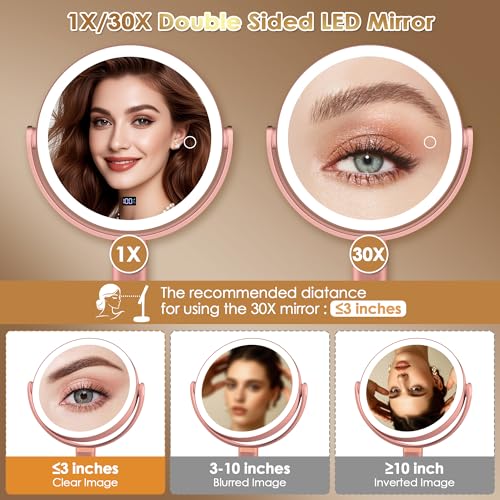MIYADIVA 30X Magnifying Makeup Mirror with Lights & Digital Display
