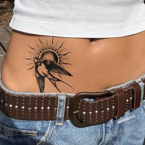 Semi Permanent Tattoos, 2 Sheets Realistic Temporary Tattoos for Women Men, Fake Tattoo for Hand Fingers Wrist, Waterproof No Reflective, Lasts 2 Weeks (Hummingbird Flowers & Swallow Sun)