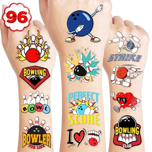 Bowling Temporary Tattoos for Kids, 96 Pcs Party Favors