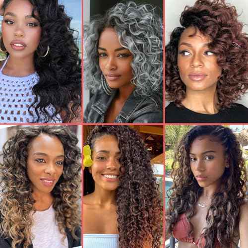 Leeven 18 Inch Pre Looped Ocean Wave Crochet Hair 8 Packs Black Long Curly Crochet Hair Boho Ocean Braids Pre Twisted Synthetic Deep Wavy Crochet Braids for Women