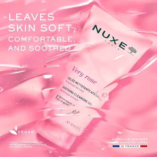 Nuxe Very Rose Soothing Cleansing Gel For Sensitive Skin. Melting Facial Cleanser with Glycerin and Rose Water for Fresh, Smooth Skin, 5 Fl Oz