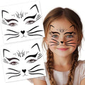2 Pack Halloween Cat Temporary Tattoos - Glitter Halloween Face & Body Stickers for Women, Realistic Animal Skin Decals for Cosplay, Makeup & Festive Looks (4-black cat)