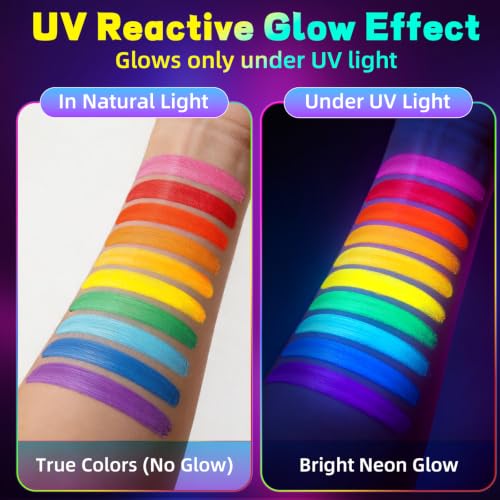 UV Reactive Body Paint Markers - 10 Neon Colors