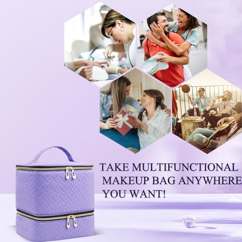 RZMAYIS Purple Double Layer Nail Polish & Lamp Travel Organizer Bag
