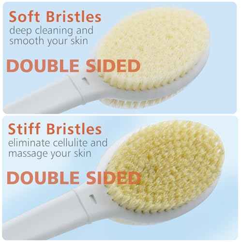 Shower Brush with Soft and Stiff Bristles,20.5" Extra Long Handle Dual-Sided Back Scrubber Bath Brush Body Exfoliator for Wet or Dry Brushing (Extra Long Handle)