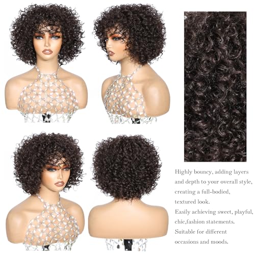 Brown 4A Curly Wig with Bangs - Glueless Afro Wig