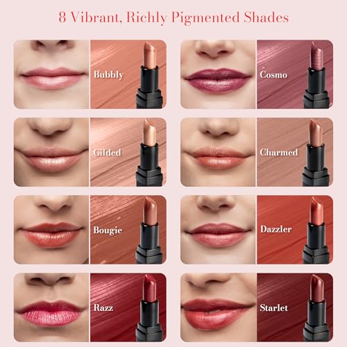 Juwel Cosmetics Frosted Finish Lipstick, Long Wear Moisture-Rich Shades with Natural Minerals, Matte Lipstick Contains Shea Butter, Grapeseed & Avocado Oils, Lead-Free, Gilded