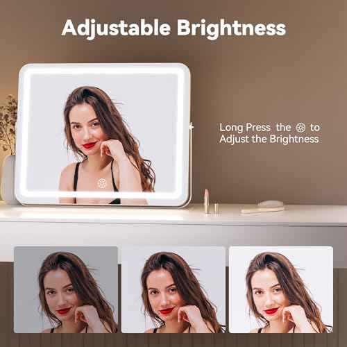 MINISO Vanity Mirror with Lights, 18" x 14" LED Makeup Mirror, Light & Brightness Adjustment, Smart Sensor, 360¡ÆRotation, Aluminum Alloy Metal White Frame, with 10X Magnifying Glass