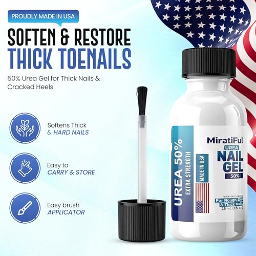 Miratiful Urea 50% Nail Gel for Thick Toenails & Calluses with Brush Applicator