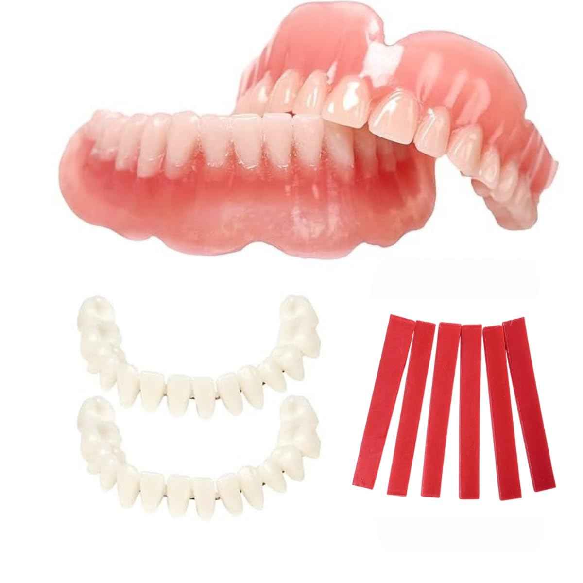 DIY Denture Temporary Veneers Kit for Women and Men, Upper and Lower Tooth Replacement Kit, Nature and Comfortable (1 Count (Pack of 1)