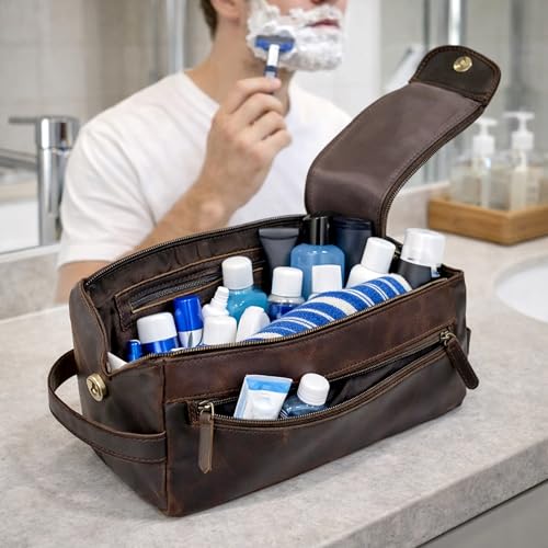 cuero Genuine Buffalo Leather Unisex Toiletry Bag Travel Leather Dopp Kit Made With High Class Buffalo Leather