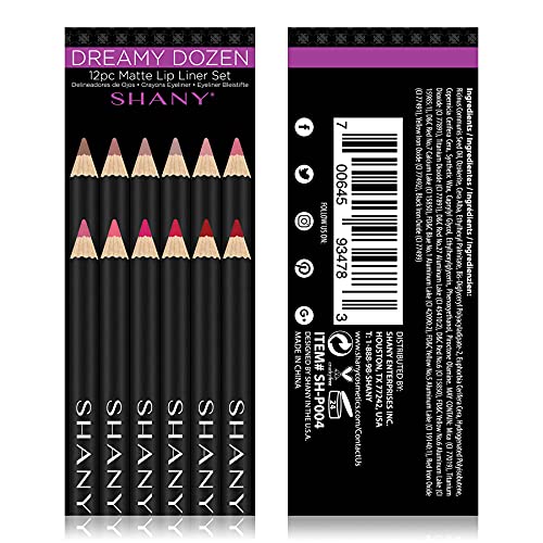 SHANY Dreamy Dozen Matte Lip Liner Set Vegan - Long-Lasting Professional Velvet Cruelty-Free Lipstick Pencils Pens in Varying Shades - Pack of 12
