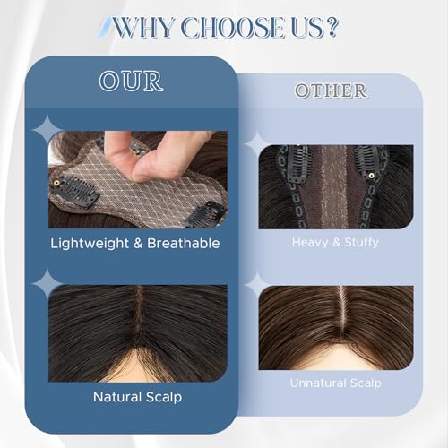 Real Human Hair Topper with Side Bangs - 10" Clip In