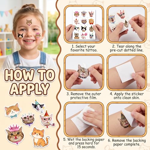 96 Cute Cat Temporary Tattoos for Kids