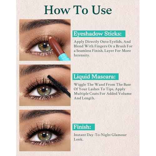 KIMUSE Eyeshadow Stick + Liquid Mascara Kit, Lightweight, Long Lasting, Crease-Proof, Smudge-Proof Eye Makeup Set