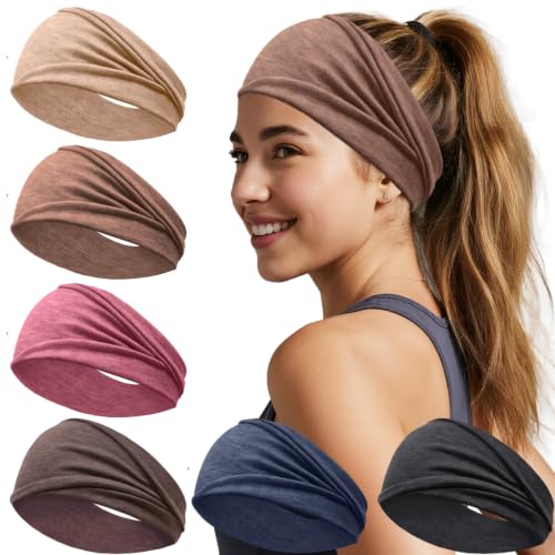 Women’s Wide Headbands for Sports & Daily Wear - Soft, Breathable, Non-Slip Hair Bands (6 Pack)