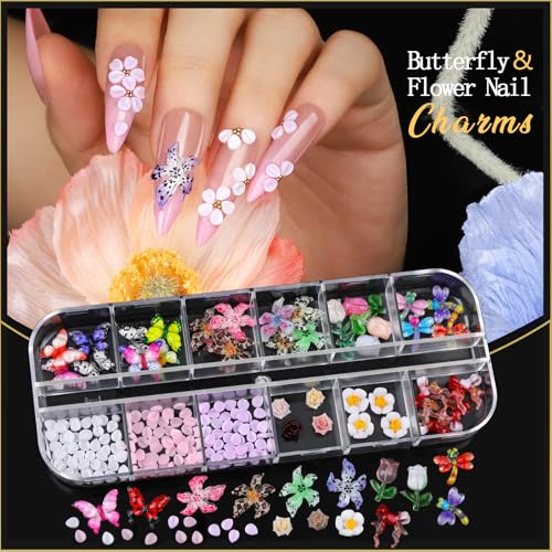 Teenitor Nail Charms & Rhinestones Kit for Nail Art, 8 Boxes & Gems Set