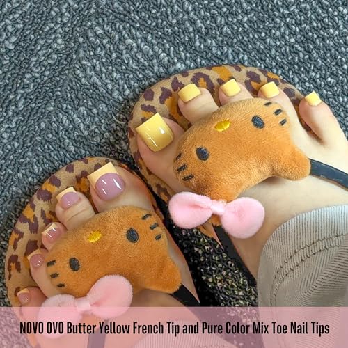 Pre-Designed Toe Nail Tips Set with French & Color Shades for DIY Pedicure