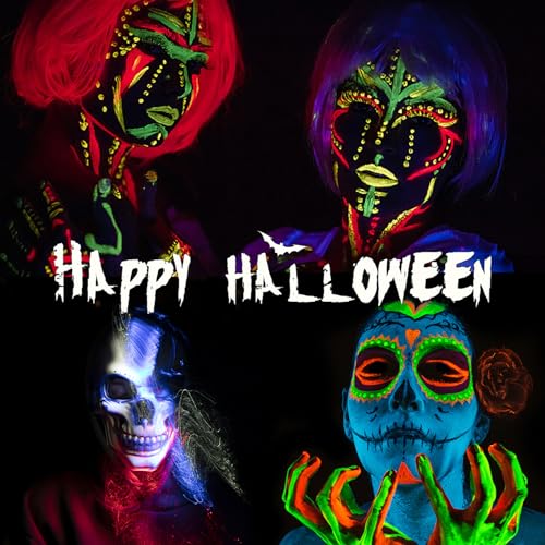 12 Pcs Glow in the Dark Face Body Painting, Glow Blacklight Face & Body Paint Makeup, Mardi Gras Halloween UV Crayon Kit Black Light Birthday Party Camouflage Party Supplies (12 color)