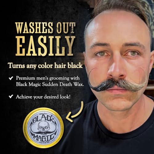 THE VINTAGE GROOMING CO. Black Magic Mustache Wax | Sudden Death | Hide Grey Hair In Beard Or Moustache | Strong Hold 1 oz Tin | No Heat Source Required | Unscented