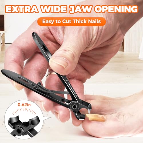 Nail Clippers for Men Thick Nails, Wide Jaw Opening Large Toenail Clippers for Seniors Thick Toenails with Catcher, Anti Splash Fingernail Clipper Nail Cutter with Catcher Long Handle