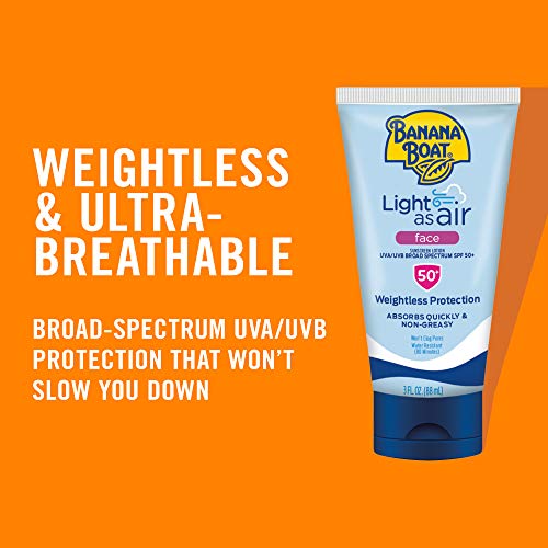 Banana Boat Light As Air Face Sunscreen SPF 50 - 3oz Travel Size, Lightweight, Oxybenzone Free Lotion | Travel Size, Lightweight, Lotion