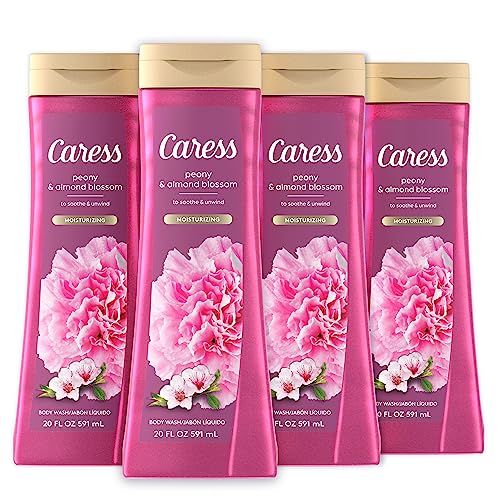 Caress Body Wash With Silk Extract For Noticeably Silky, Soft Skin Daily Silk Body Soap With White Peach & Orange Blossom 20 fl oz 4 pack & Moisturizing Peony & Almond Blossom Body Wash For Fresh
