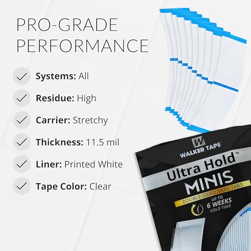 Walker Tape Ultra Hold Mini Tape Tabs 72 Pack for Wigs & Extensions - Double Sided, Strong Bonding, Precise Application