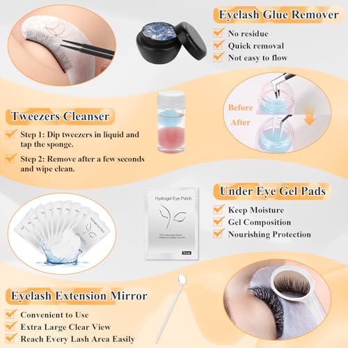 Lashes Kit for Eyelash Extension Beginner Lash Tech Starter Kit with Eye Lash Mannequin Head, Professional Eyelash Extension Kit with Lash Fan, Extension Glue and Eyelash Remover for Practice Training