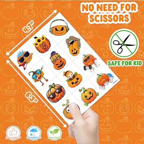 96 PCS Funny Halloween Fall Little Thanksgiving Pumpkin Pre-cut Temporary Tattoos Sticker Autumn Birthday Party Favors Supplies Gifts Boys Girls Baby Shower Cute School Reward Themed