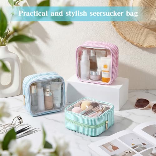 Sanwuta 3-Piece Seersucker Makeup Bags with Zipper – Mini Cosmetic Pouches