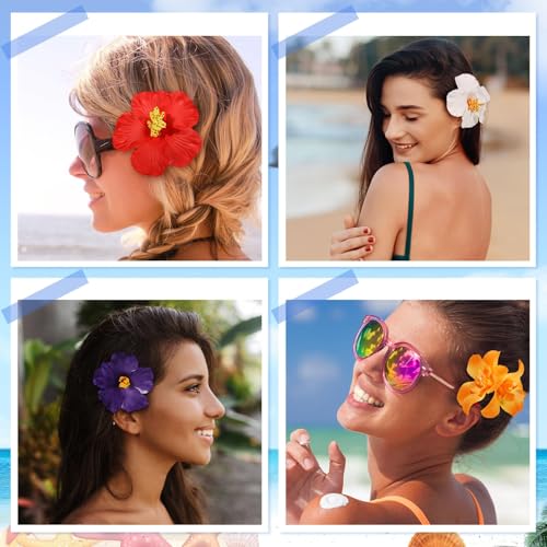 Hawaiian Flower Hair Clips - 10 Pc Set with Hibiscus & Plumeria
