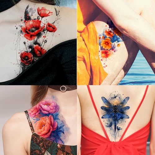 Realistic 3D Temporary Tattoos - 24 Pack Waterproof Floral