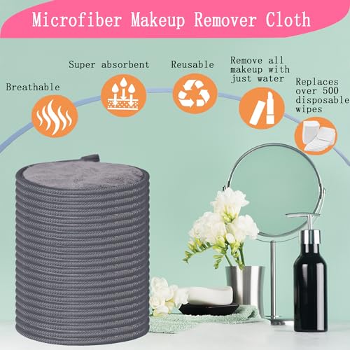 Large Reusable Makeup Remover Pads for Face, Soft Microfiber Makeup Remover Cloths Washable, Premiun 5 INCH Face Cleaning Pad with Laundry Bag, 12 Pack Grey