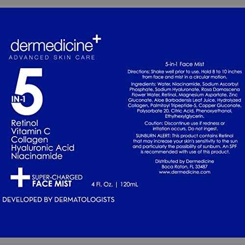 5 in 1 Super Charged Anti-Aging Face Mist w/Retinol, Vitamin C, Collagen, Hyaluronic Acid & Niacinamide | Hydrates, Refreshes & Brightens for a More Glowing Complexion | 4 fl oz, 120 ml