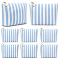 8 Pcs Blue & White Striped Canvas Makeup Bags Bulk