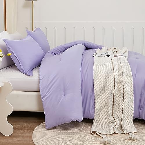 Litanika Lavender Comforter Twin/Twin XL Size, 2 Pieces Boho Lightweight Solid Bedding Comforter Set, All Season Fluffy Bed Set (66x90In Comforter & 1 Pillowcase)