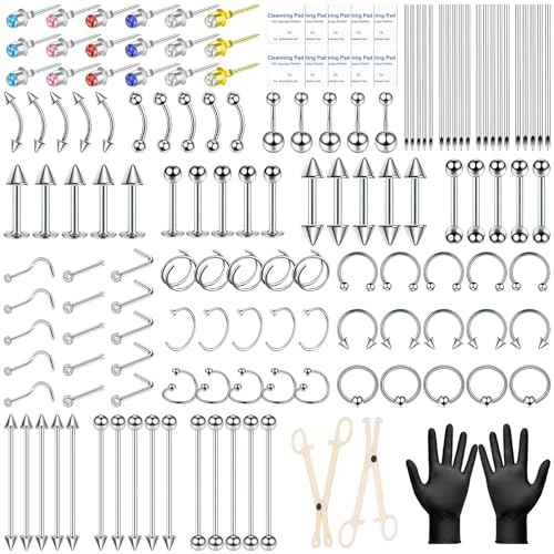 164PCS Body Septum Piercing Kit with 14G/16G/18G/20G Piercing Needles Piercing Jewelry and Tools for Ear Nose Belly Button Nipple Lip Cartilage Eyebrow Tongue Navel Piercing Kit for All Piercings